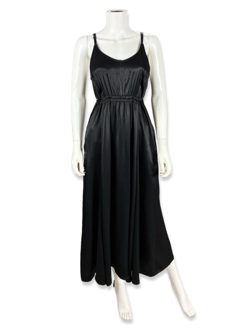 Johnny Was Calme Black Satin Cami Midi Dress